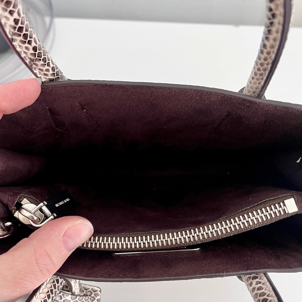 Michael Kors Beige Genuine Snakeskin ‘Mercer’ Crossbody Satchel Bag - Picture 13 of 14